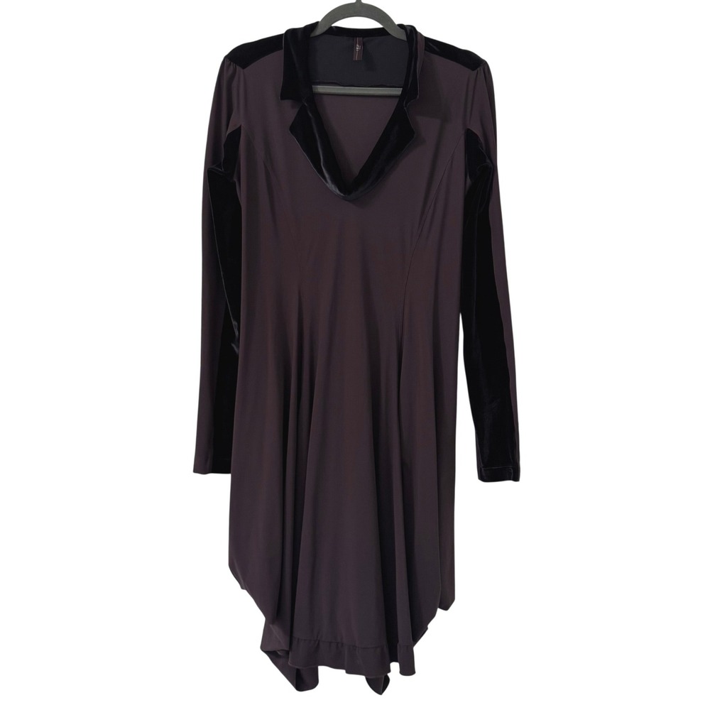 HIGH Everyday Couture Dress Sz 8 Plum Italy Velvet Trim MOD Victorian‎ Lagenlook